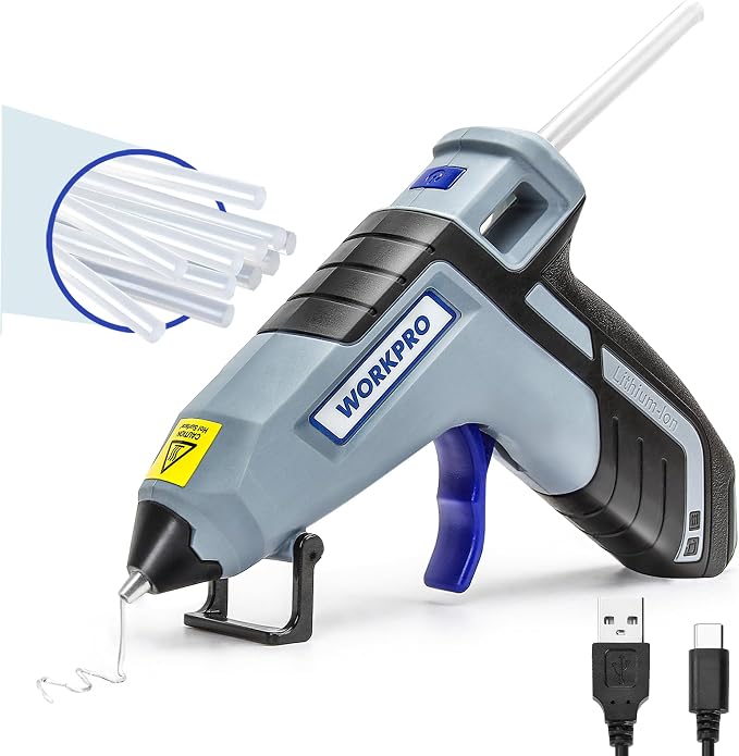 WORKPRO 3.6V Cordless Hot Glue Gun, Fast Preheating, Smart Power-Off, USB-C