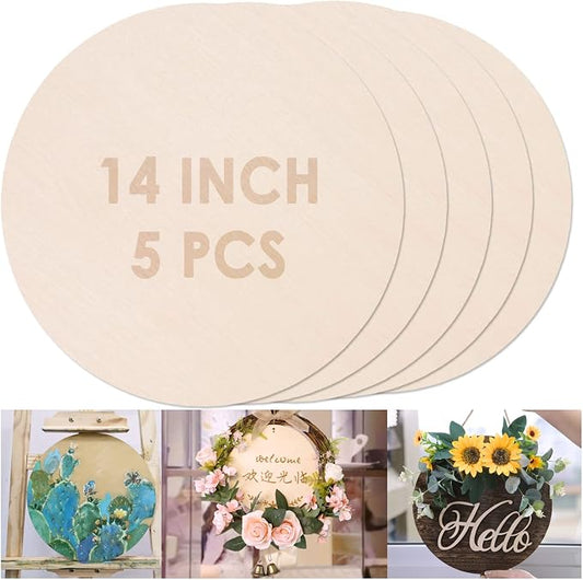 5PCS 14Inch Wood Circles for Crafts, Cutouts Blank Round Wood Slice Unfinished