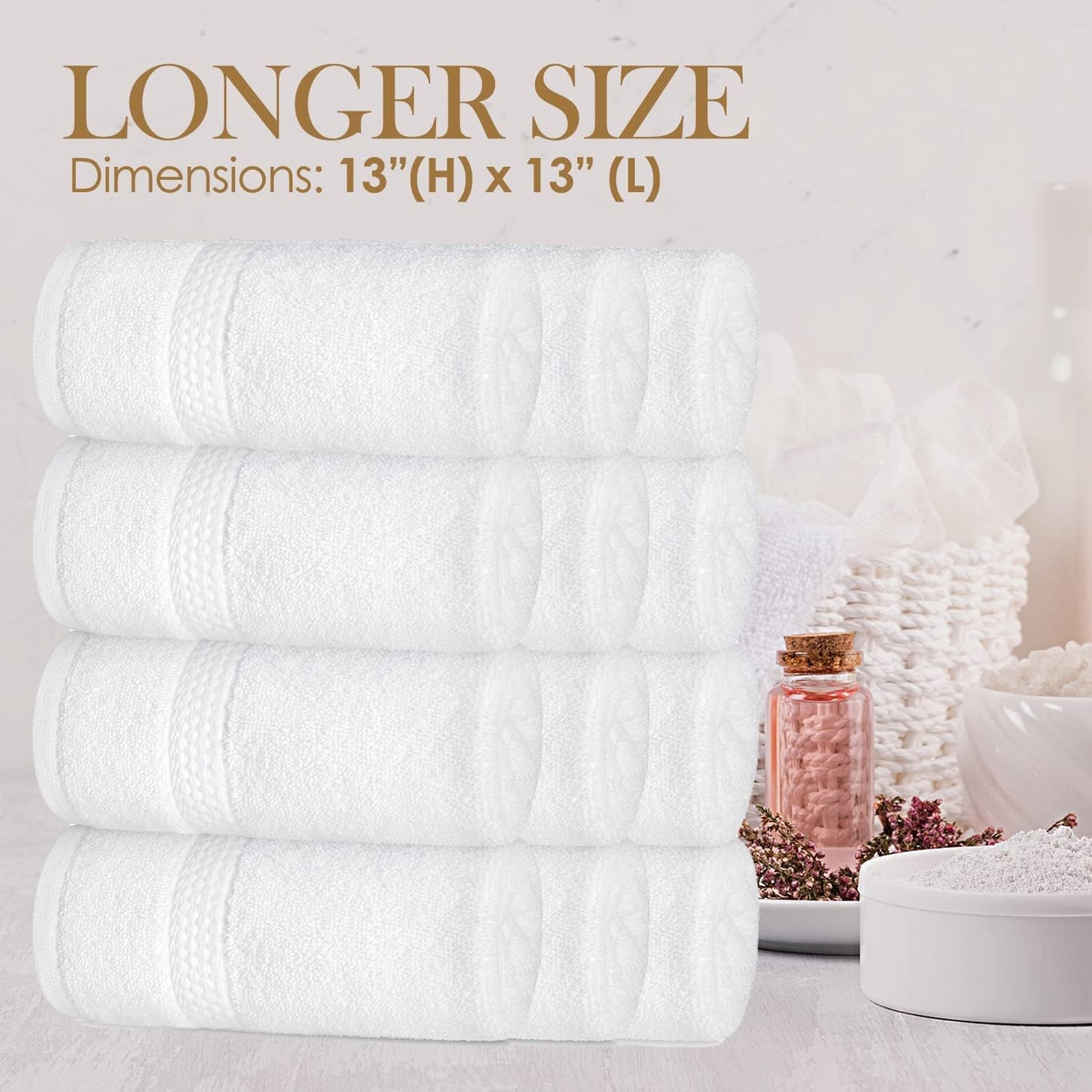 Elaine Karen White Wash Cloths for Your Face - 12 Pack Premium Cotton Washcloths - Hotel & Spa Bathroom Face Towels - 13x13 Face-Cloth