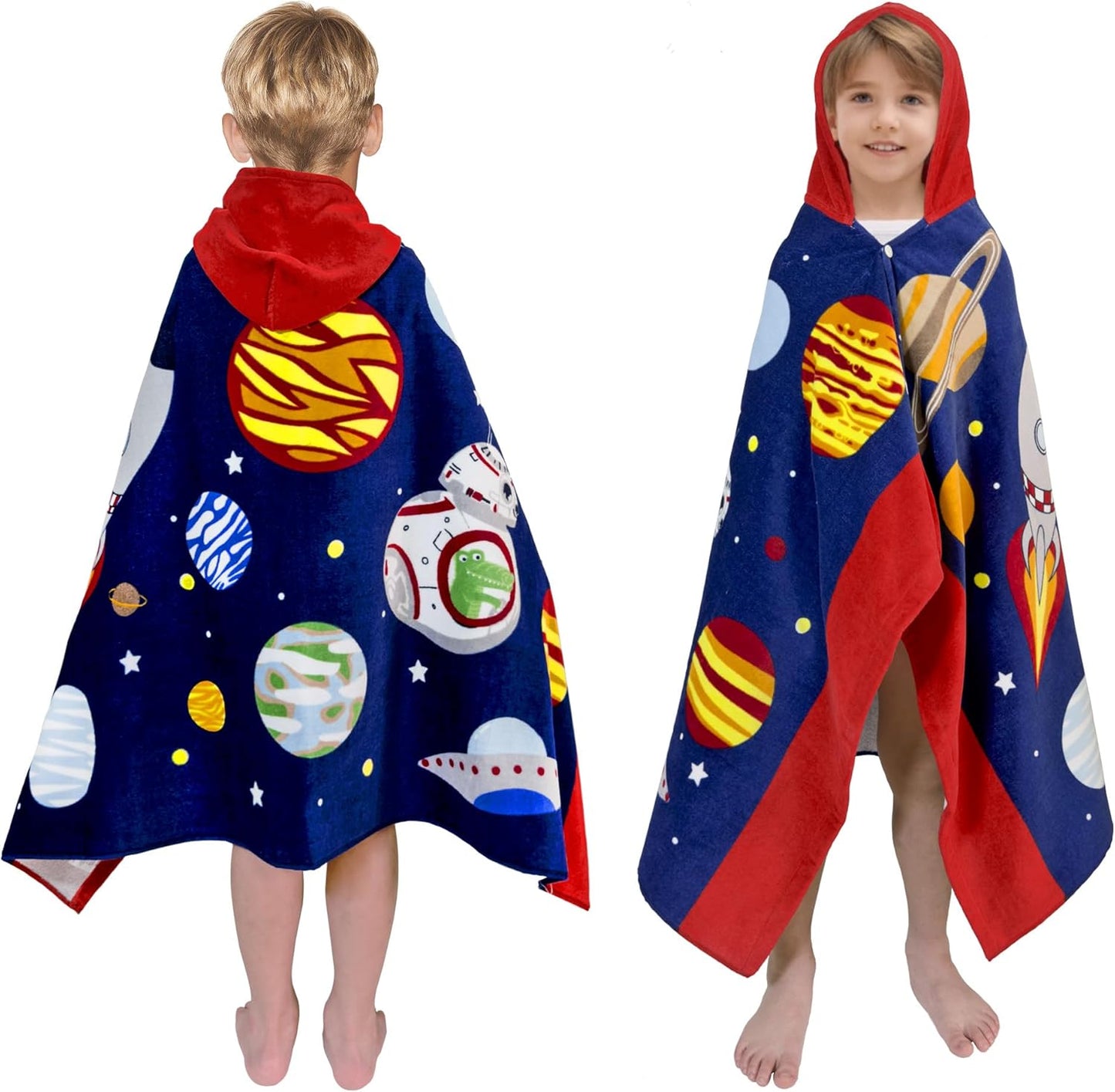 Kids Hooded Bath Towel-Soft Thick 100% Cotton Hooded Beach Towel for Kids 3-10 Years,Absorbent Fast-Drying Cute Toddler Bath & Swim Towel,for Boys & Girls 30"x50"(Space Navy)
