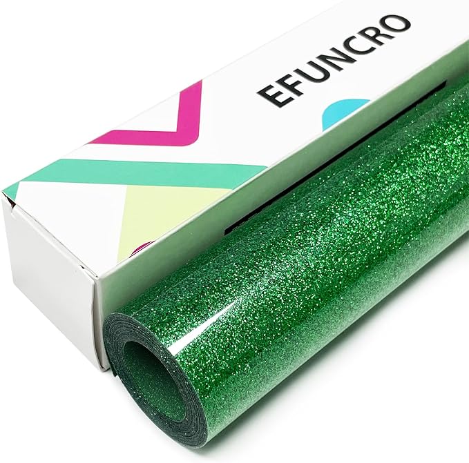 Efuncro- Green Glitter HTV 12'' x 8ft Heat Transfer Vinyl, Iron on