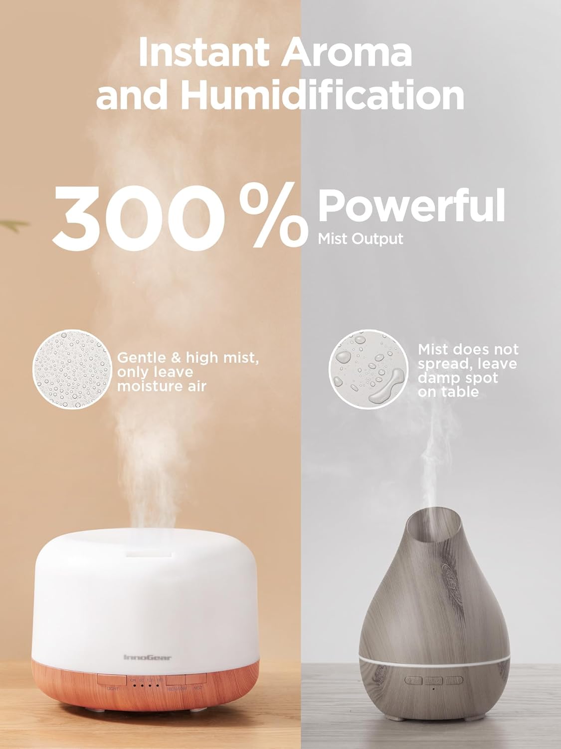 InnoGear 500ml Essential Oil Diffuser with Remote Control, Premium Ultrasonic Aromatherapy Diffusers Scent Humidifier Vaporizer Auto-Off Timer for Large Room Home, Yellow