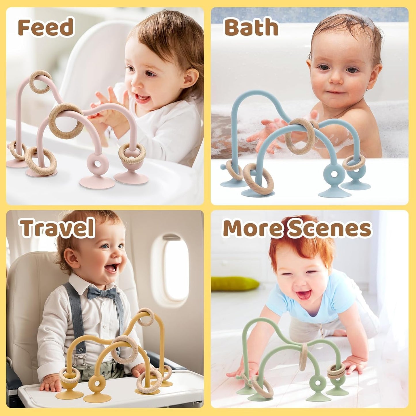 Baby High Chair Suction Toys Teething Chew - Silicone Apple Teething Relief Toys Silicone Teethers Table Toys, Food Grade Silicon for 6 12 18 Months(Green)