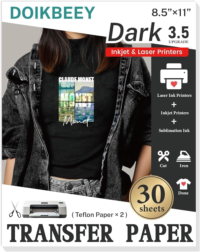 Heat Transfer Paper 30 Sheets, 8.5" X 11" Dark Iron On Transfer Paper |