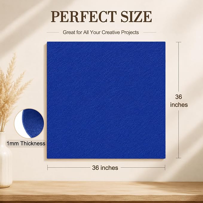Royal Blue Large Felt Fabric 36" x 36", 1mm Stiff Felt Sheet, Nonwoven Fabric