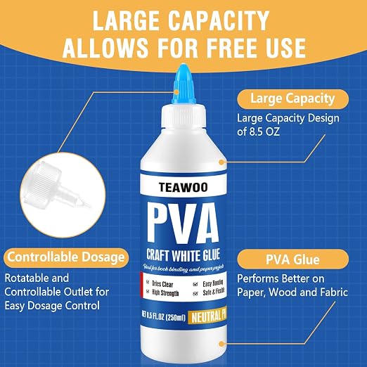 TEAWOO Book Repair Kit, 8.5 Oz + 2×1.35 Oz Acid-Free PVA Adhesive | Binding