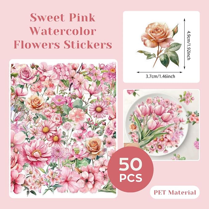 200 Pcs Clear PET Stickers Black Fine Line Flowers, Wildflowers & Mushrooms
