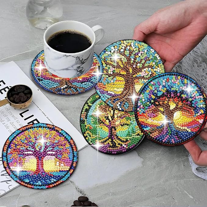 ijbnhd 8 PCS Tree of Life Diamond Art Coasters | Diamond Painting Coasters Kits