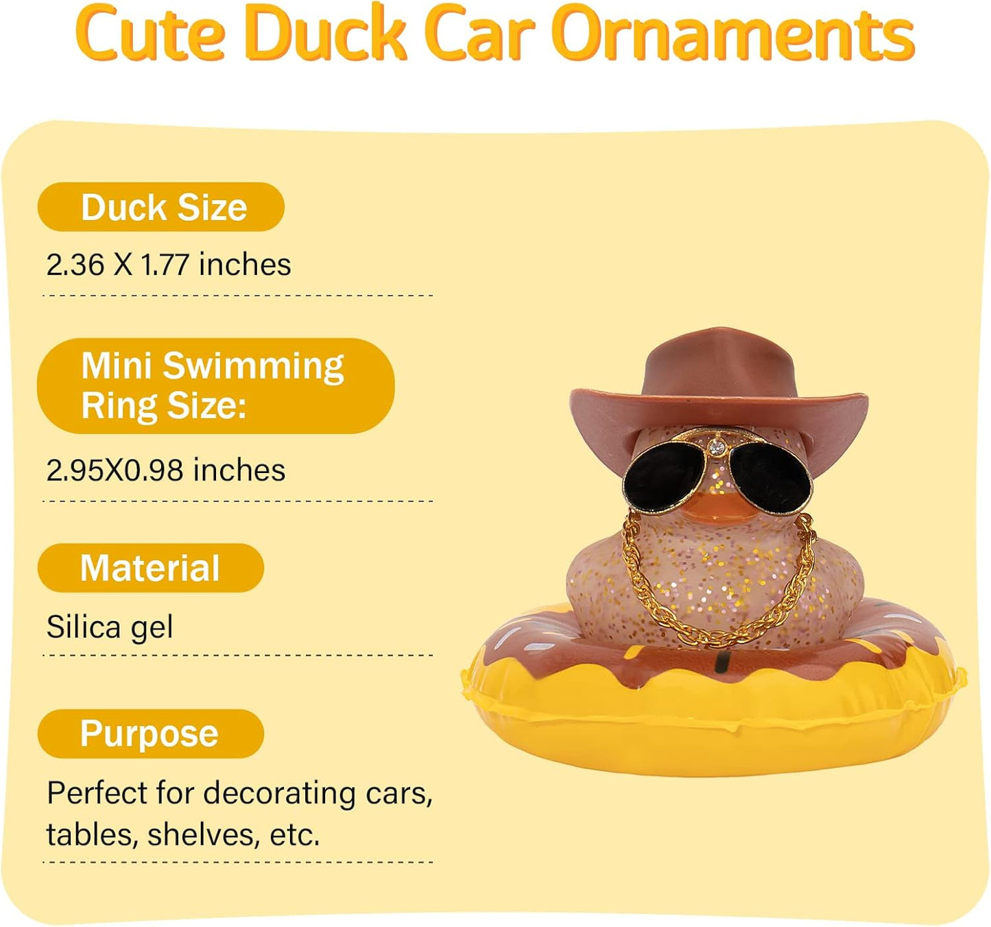 wonuu 2Pcs Car Dashboard Decorations Color Ducks, Rubber Duck for Car Ornament Accessories with Mini Hat Sunglasses Necklace and Swim Ring, A_Black&Brown Duck+Black Spots Cowboy&Brown Cowboy