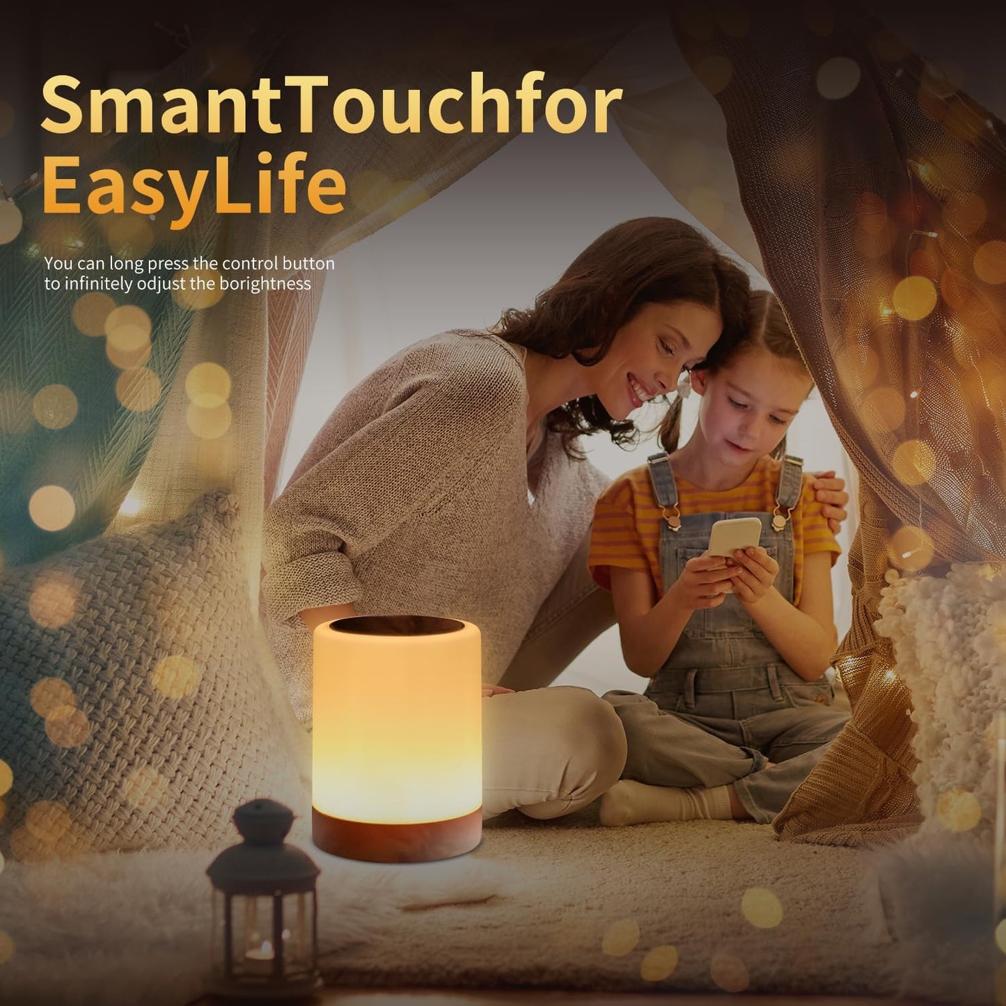 OORUN Touch Bedside Table Lamp,13 RGB Colors & 5 Brightness, USB Rechargeable Desk Lamp, Remote Control Dimmable Night Light with RGB Color Changing,Portable Lamp for Baby, Bedroom, Living Room