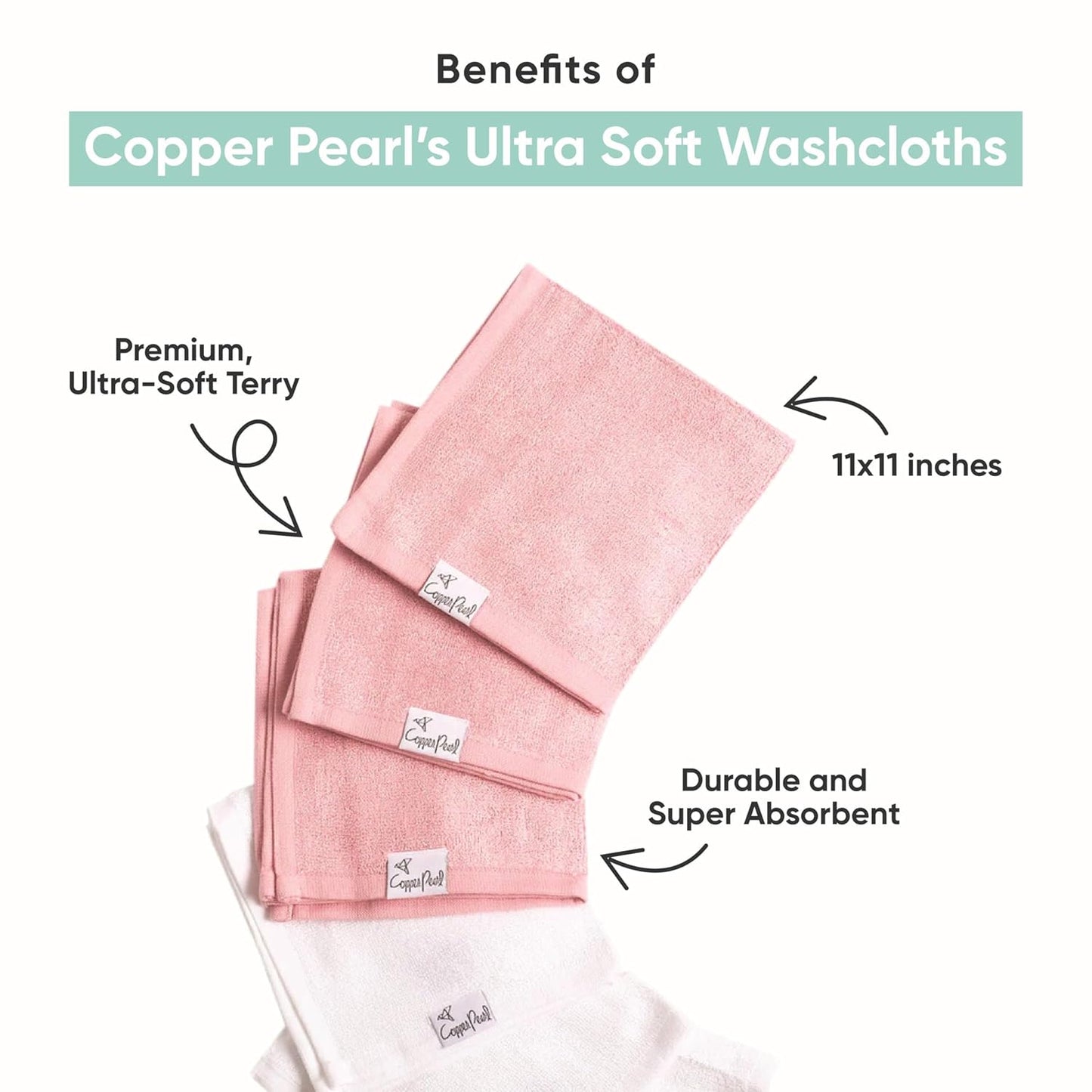 Copper Pearl 6 Ultra Soft Baby Bath Washcloths Premium Large Soft Rory 11" x 11" Towels