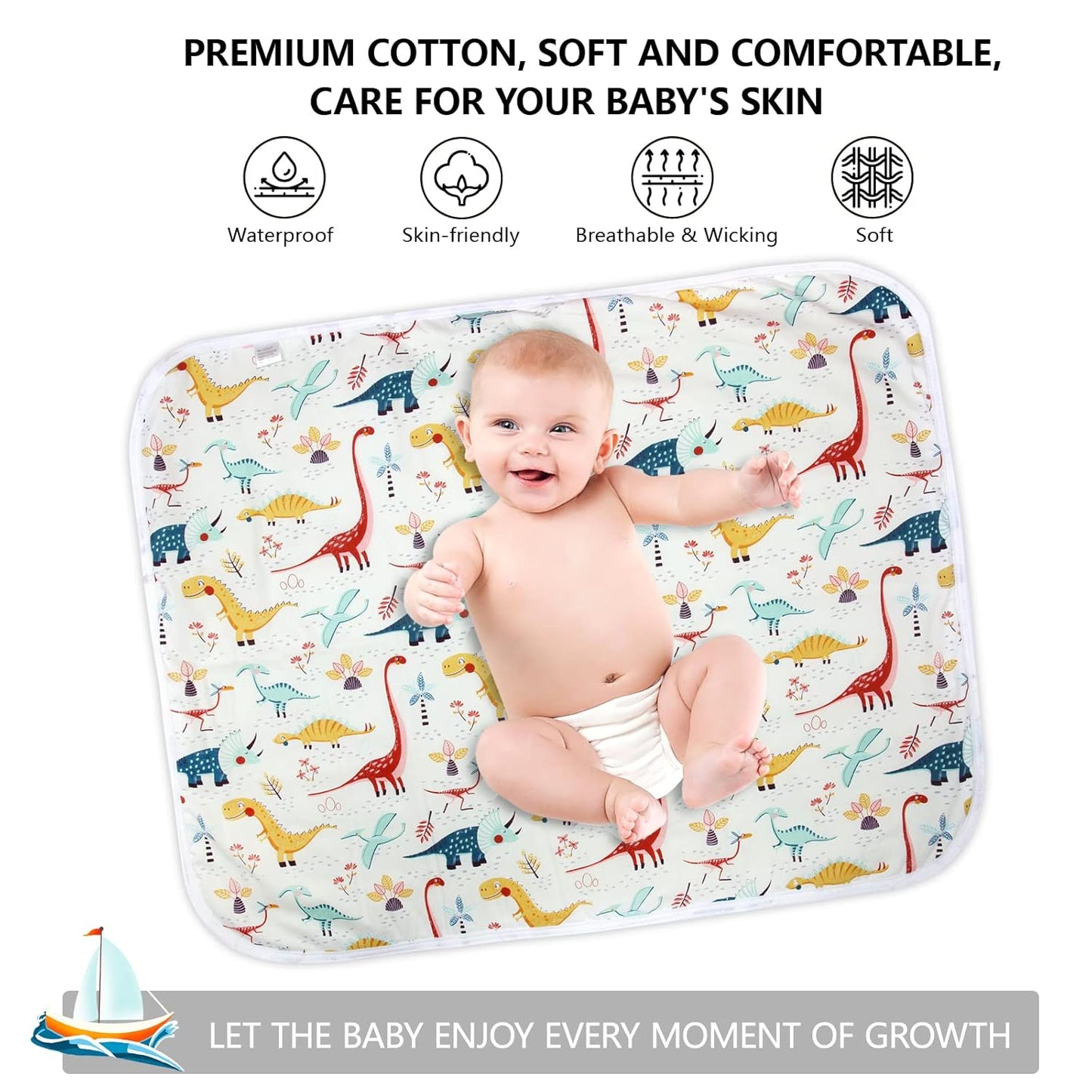 2Pcs Diaper Changing Pads for Baby, Dinosaur Change Mat, 3Layers Waterproof Change Pad Foldable Absorbent Mats for Women, Reusable Incontinence Underpads for Patient 24''x30'' (Dinosaur Black Star)