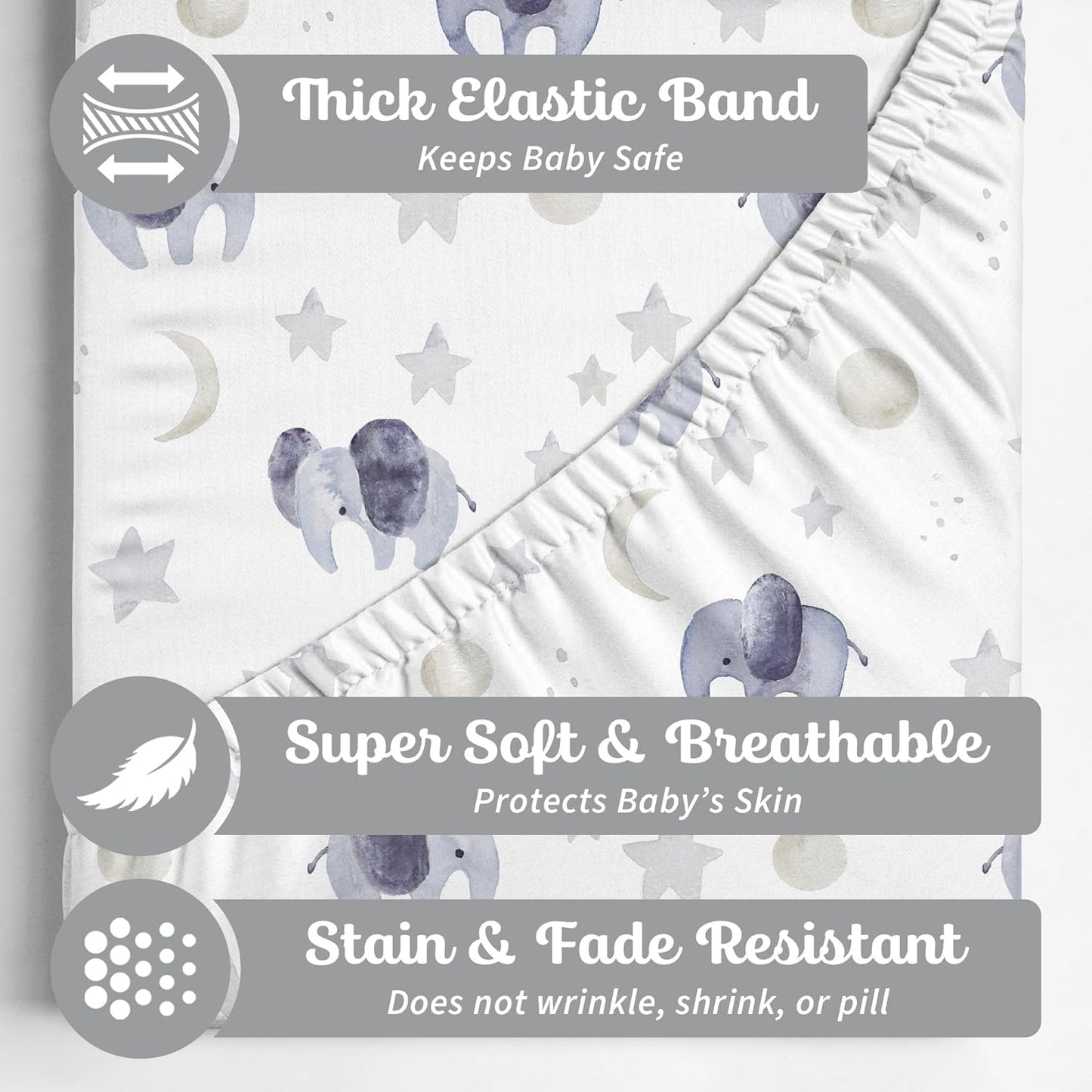 Sorrel + Fern Baby Changing Pad Cover 2-Pack for Boys, Girls (Watercolor Elephant) - Premium Fitted Sheets Baby Diaper Changing Table Cover - Buttery Soft Cotton Blend