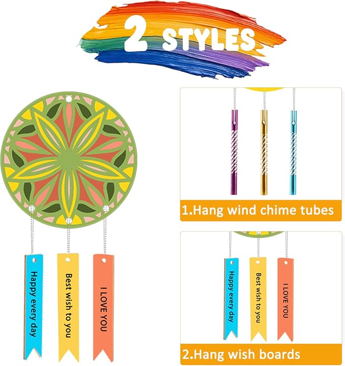 Wooden Mandala Wind Chime Ornaments Painting Craft, 8 Style Cutouts