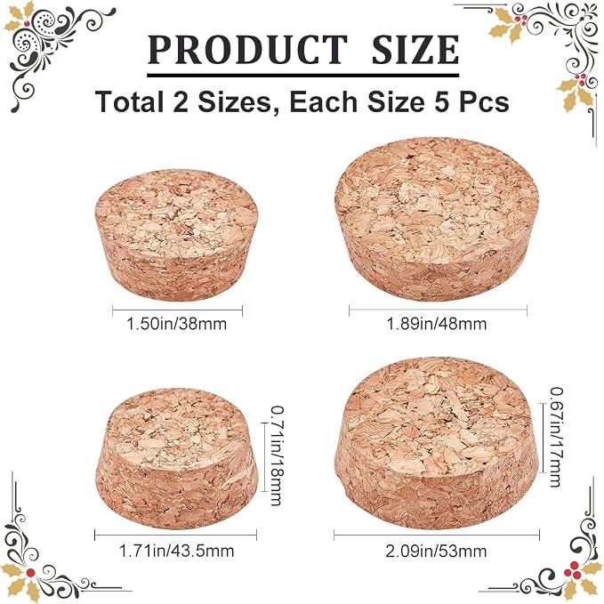 GORGECRAFT 10PCS 2 Sizes Large Wooden Tapered Cork Plugs 1.5 to 1.9 Inch