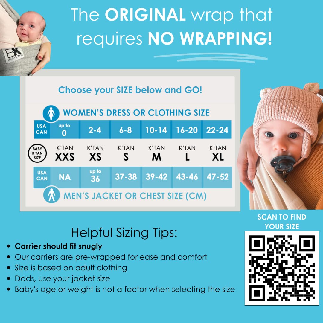 Breeze Baby K'tan Baby Carrier, #1 Easy Pre-Wrapped Baby Sling Gift | Breathable 100% Cotton Mesh | Hands Free Wrap for Infants | No Rings Or Buckles | Black | Large