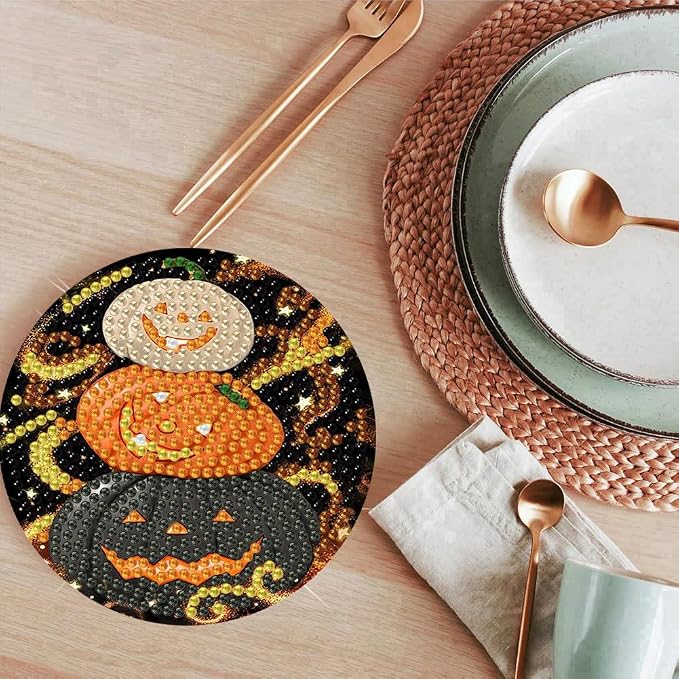 ijbnhd 8 Pcs Halloween Diamond Art Coasters Kits | Halloween Diamond Painting
