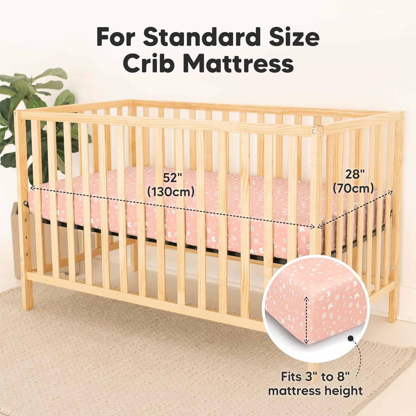 2-Pack Waterproof Baby Crib Sheets for Boys, Girls - 52x28 Viscose Derived from Bamboo Toddler Bed Sheet Neutral, Fitted Crib Mattress Protector Cover for Baby Bedding, Soft & Gentle (Butterflies)
