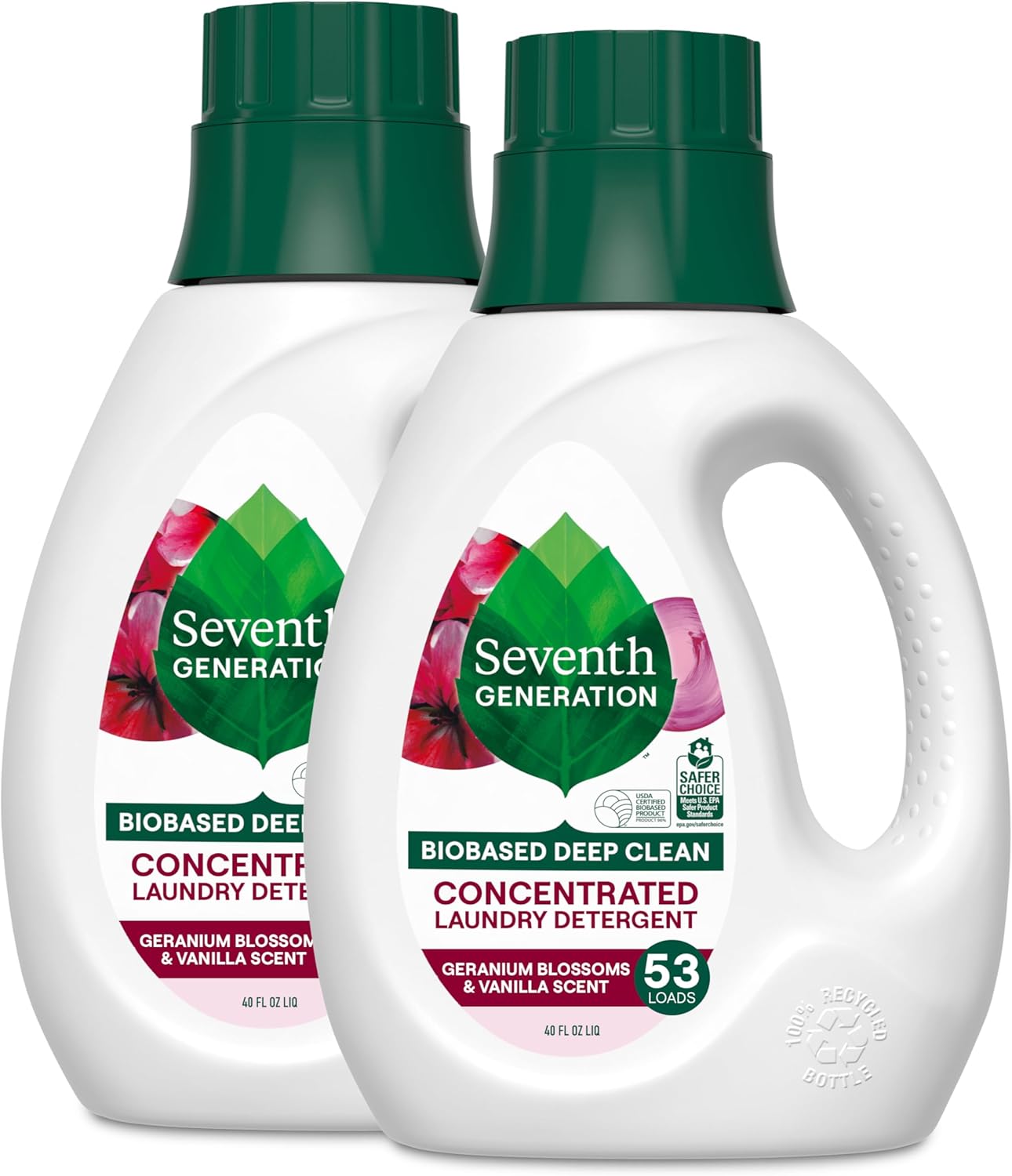 Seventh Generation Concentrated Laundry Detergent, Geranium Blossom & Vanilla, 40 oz, Pack of 2 (106 Loads), 40 Fl Oz (Pack of 2)