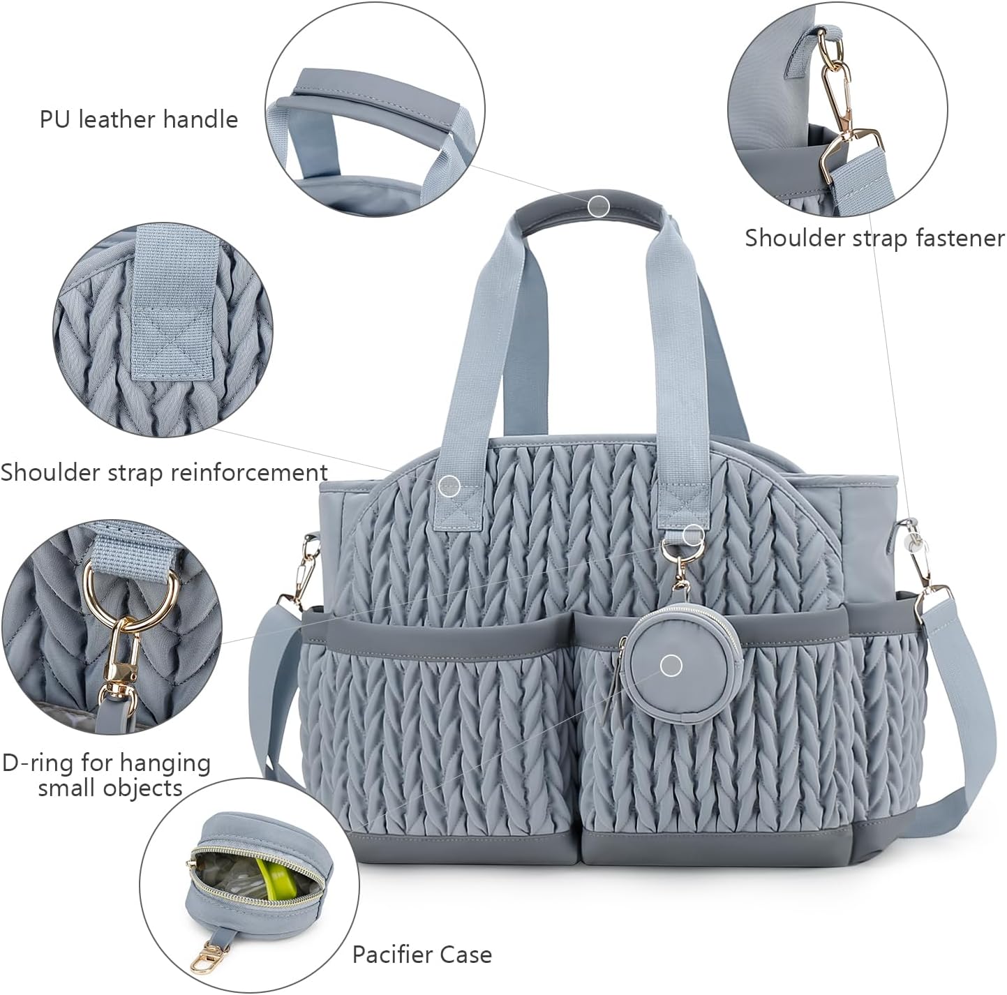 Lmbabter Diaper Tote Quilted Mommy Bag Function Maternity Baby Bag Diaper Changing Messenger with Shoulder Strap Wet Pocket