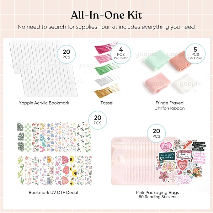 180 Pcs Acrylic Bookmark Blanks- 20 Set Bookmark Making Kit