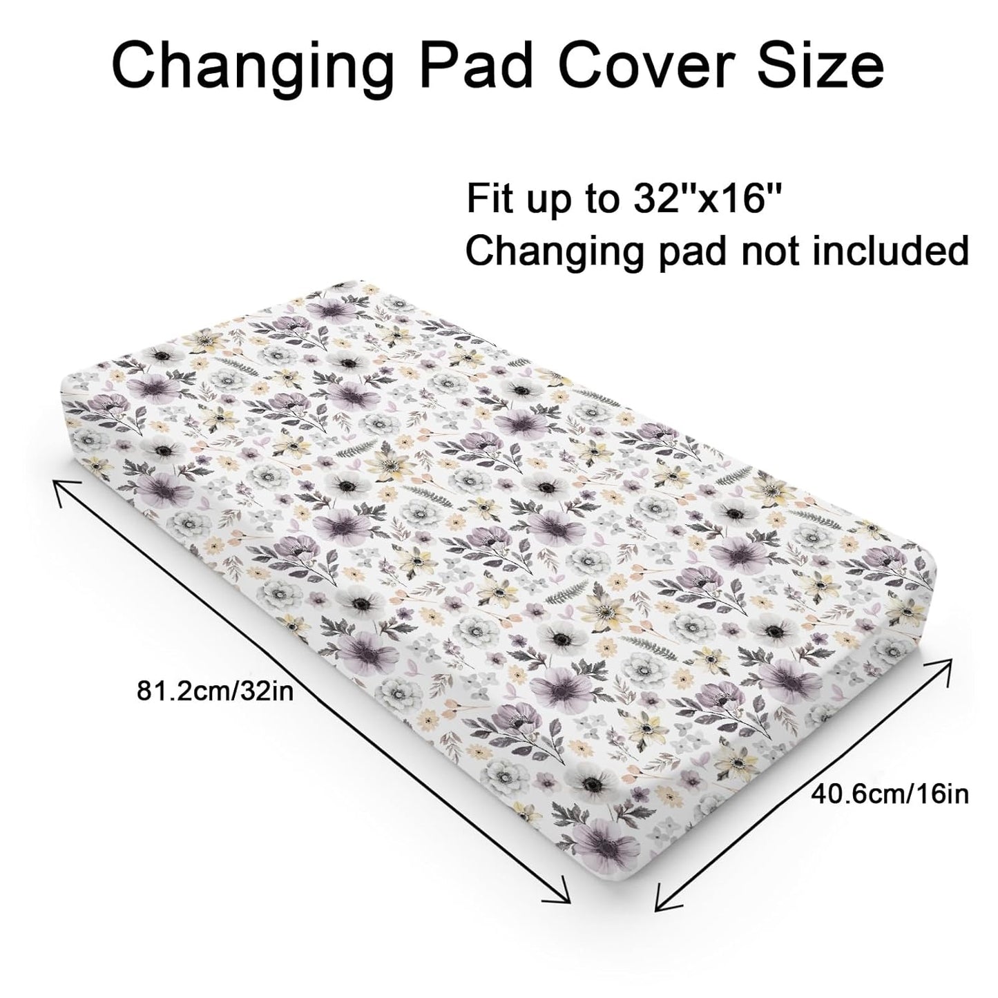 Boho Spring Flowers Leaves Baby Changing Pad Covers Boy Girl 32''x16'' Antique Floral Fitted Diaper Change Table Pad Mats Vintage Wild Floral Garden Soft Breathable Nursery Cradle & Bassinet Sheets