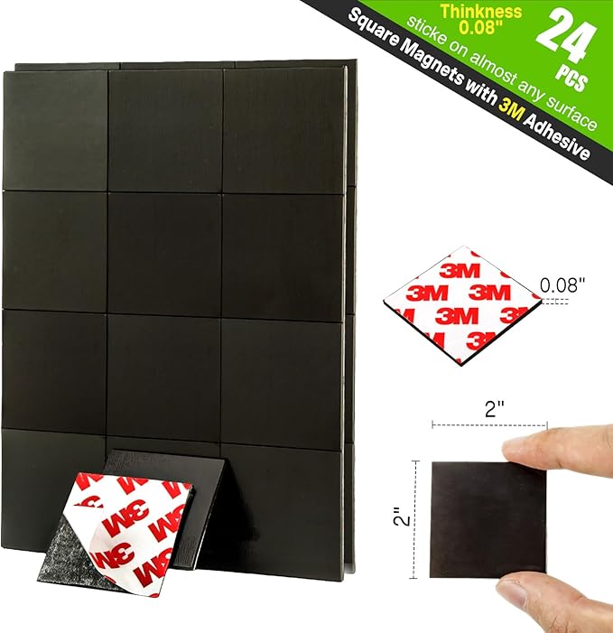 Stick On Magnets with Double Sided Adhesive Tape, Magnet Squares 2"x2"
