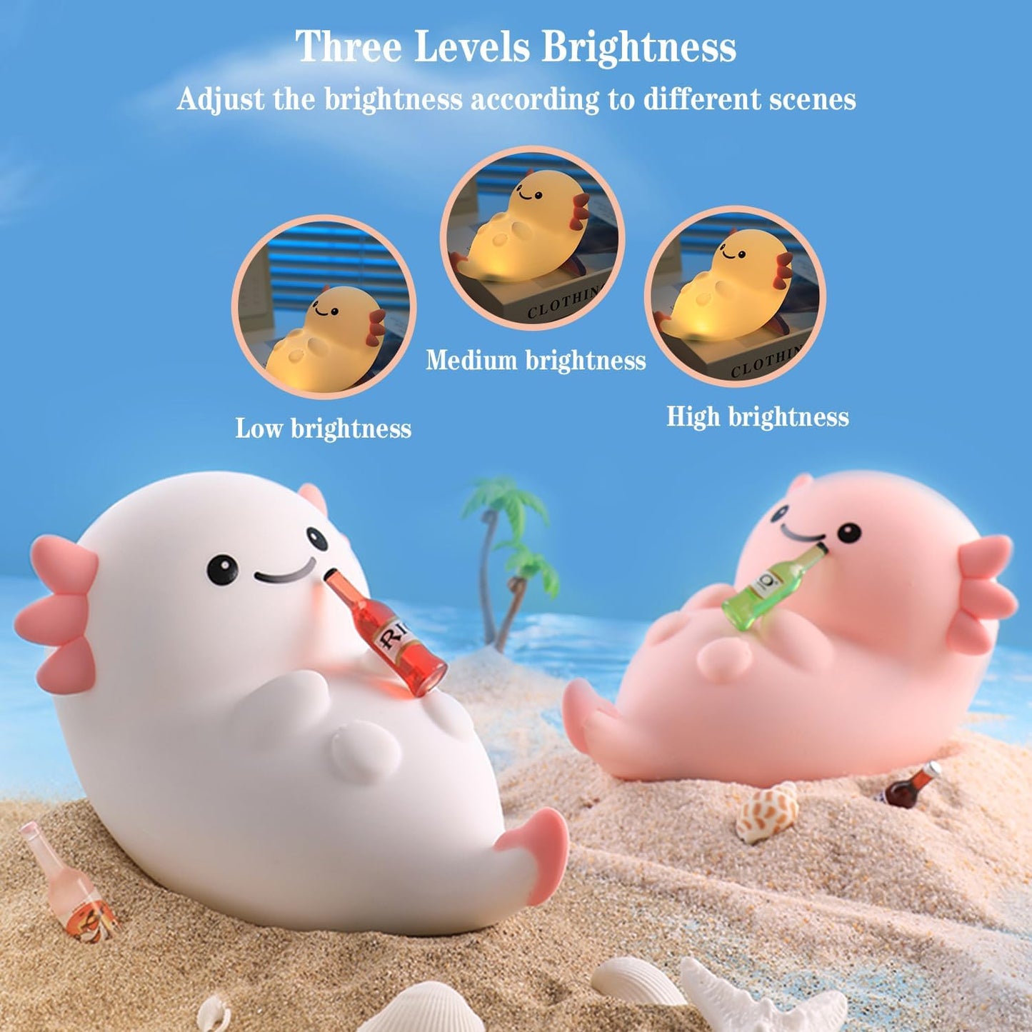 Cute Pink Axolotl Night Light, LED Squishy Night Lamp, Dimmable Timer Nursery Nightlight for Kids, Rechargeable Touch Lamp, Dorm Decor, Kids Funny Gifts (Pink Axolotl)