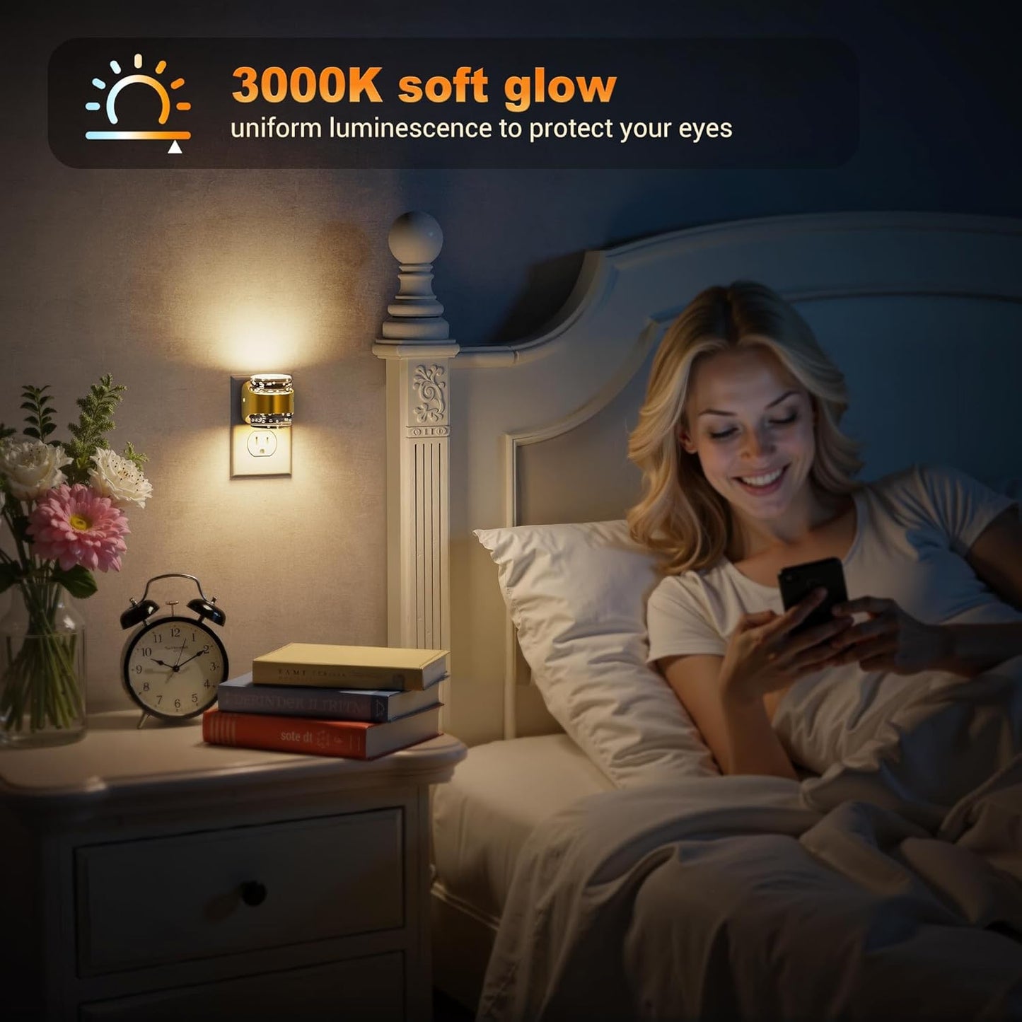 JandCase LED Night Light, Golden Bubble Night Lights Plug into Wall, [2 Pack]Night Light3000K/4000K/5000K & 3 Brightness Levels, Dimmable Nightlight with Dusk to Dawn Sensor for Bathroom Hallway