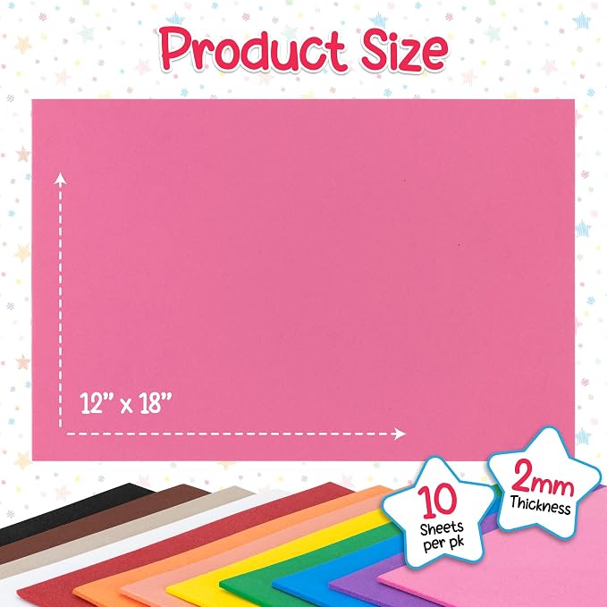 Hygloss Sheets Colorful Foam for DIY Arts & Craft, 12” x 18”, 10 Piece