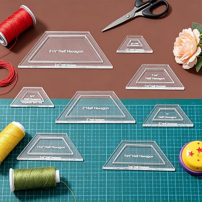 BENECREAT 16 Pcs Half Hexagon Quilting Template, Transparent Patchwork Stencil