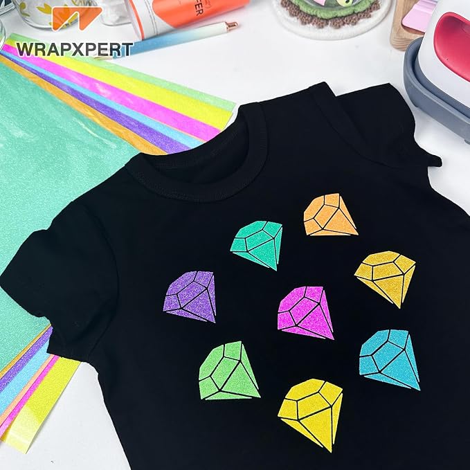 WRAPXPERT Neon Glitter HTV Heat Transfer Vinyl Bundle, 8 Packs Glitter Iron on