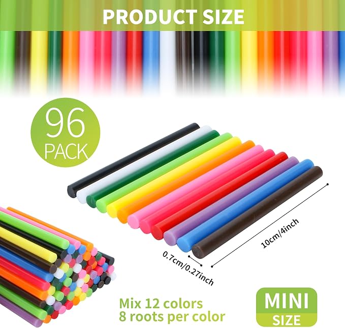 MATUFF Colored Hot Glue Sticks Mini 0.27" x 4" Most Popular 12 Colors EVA Hot