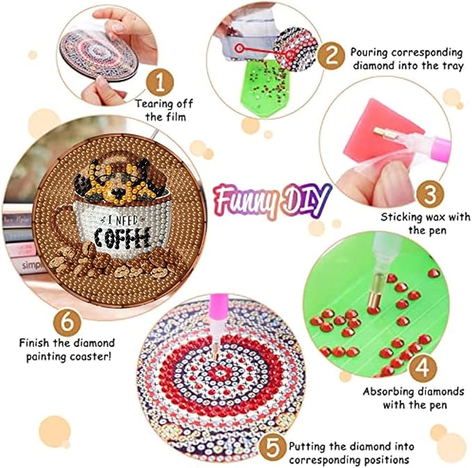 8 Pack Diamond Art Coasters, Coffee Dog Diamond Painting Coasters Kits | Dog