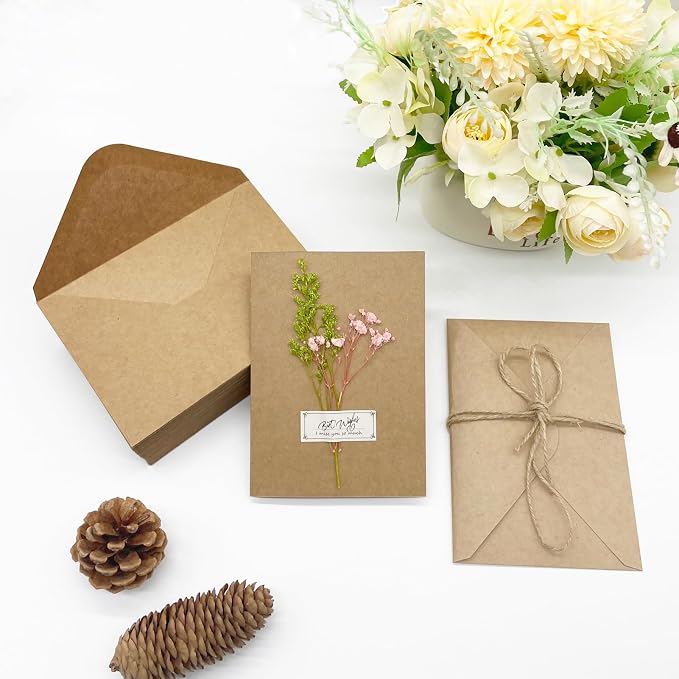 Blank Cards and Envelopes 5x7 inches, 50 Pack Brown Blank Note Cards Greeting