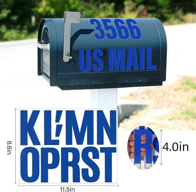 Letter Stickers, Mailbox Numbers, 4 Inch Waterproof Vinyl Alphabet | 4 Inch Blue