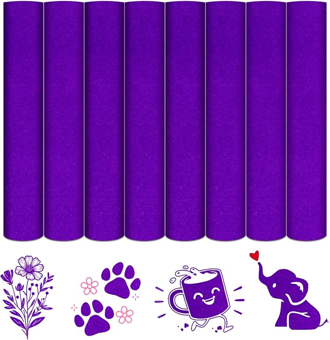HTVSTD Hot Purple Flock HTV Heat Transfer Vinyl 8pcs 12×10in | Colorful Flock
