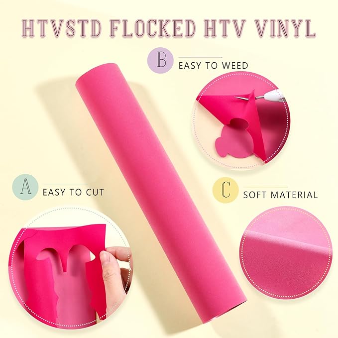 HTVSTD Colorful Flock HTV Heat Transfer Vinyl 14pcs 12×10in | Flocked Iron on