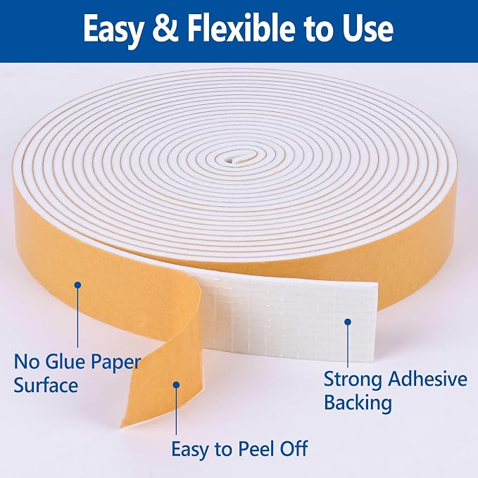Self-Adhesive High Density Foam Insulation Tape - 1in x 3/4in x 13Ft