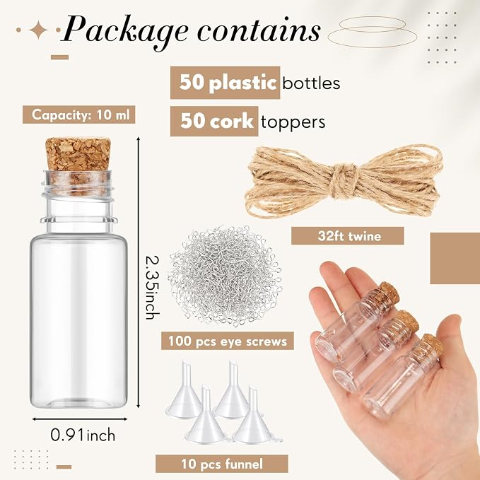 Bokon 50 Packs Mini Plastic Bottles