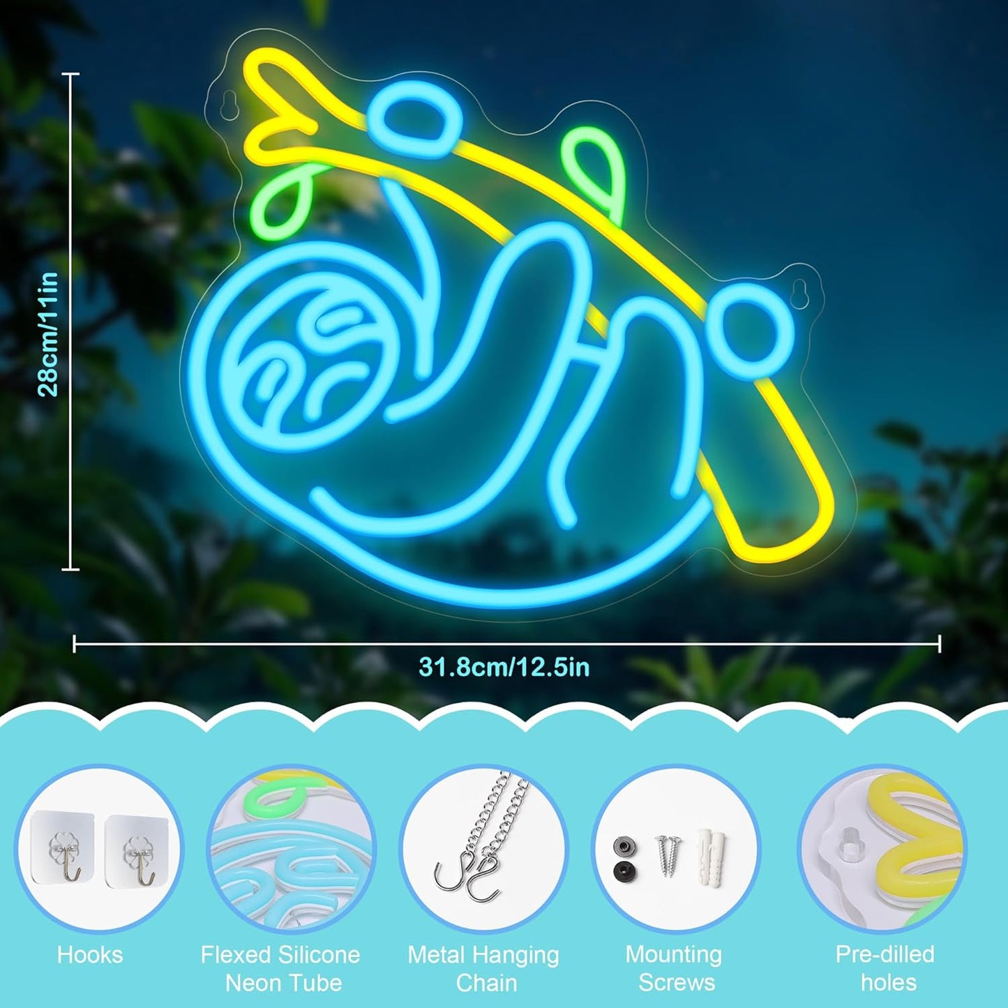 Sloth Neon Sign, Sloth Lamp Wall Decor, Dimmable Birthday Party Decorations for Home, Patio, Garden, Bars, Restaurants, Hotels, Stores, Clubs, Ideal Gift for Friends, Family and Kids