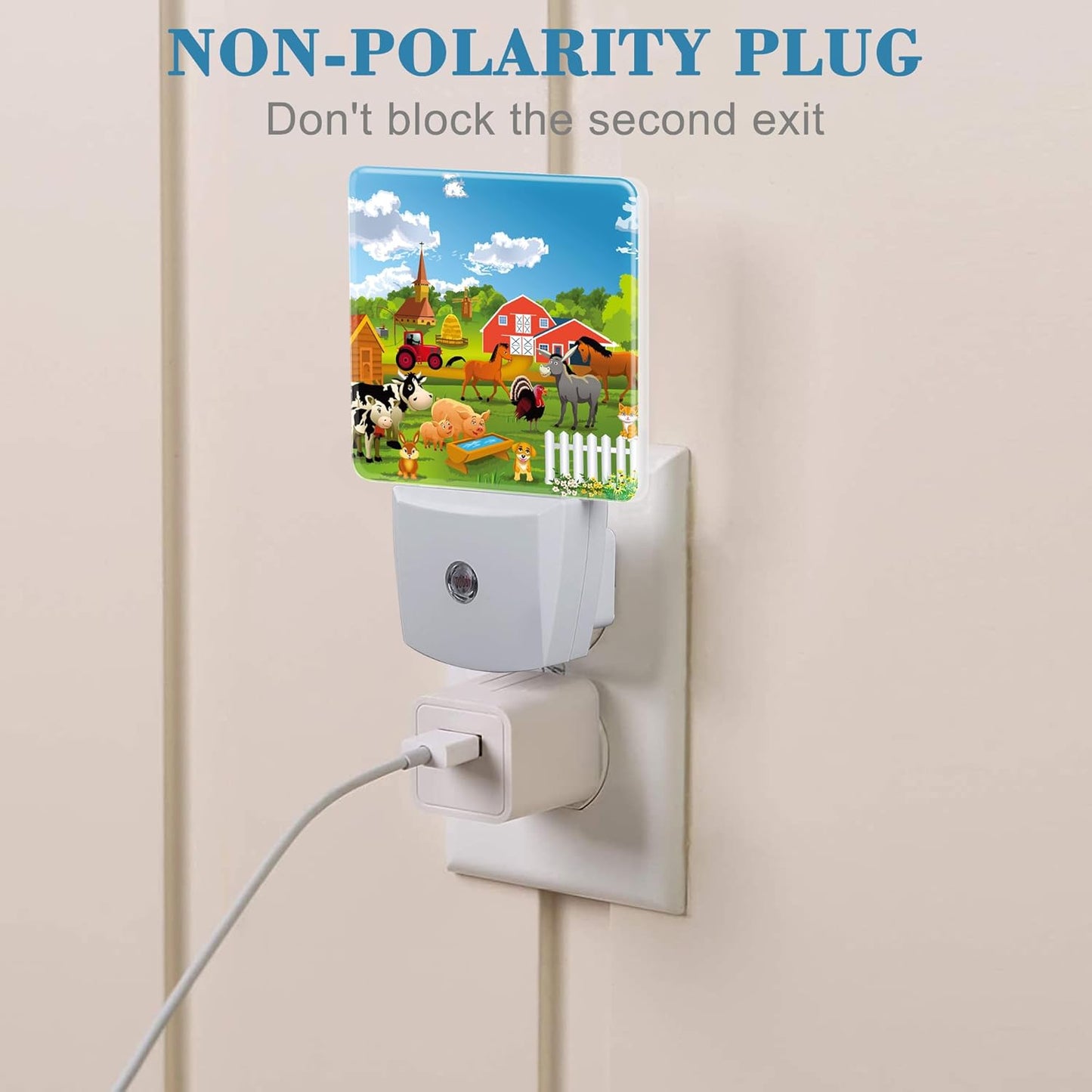 Night Light for Kids Girls Boys, Cartoon Farm Animals Rural Scene LED Night Light Plug into Wall with Dusk to Dawn Sensor for Room Decor, Hallway, Kitchen, Bathroom, Nursery, Stairs