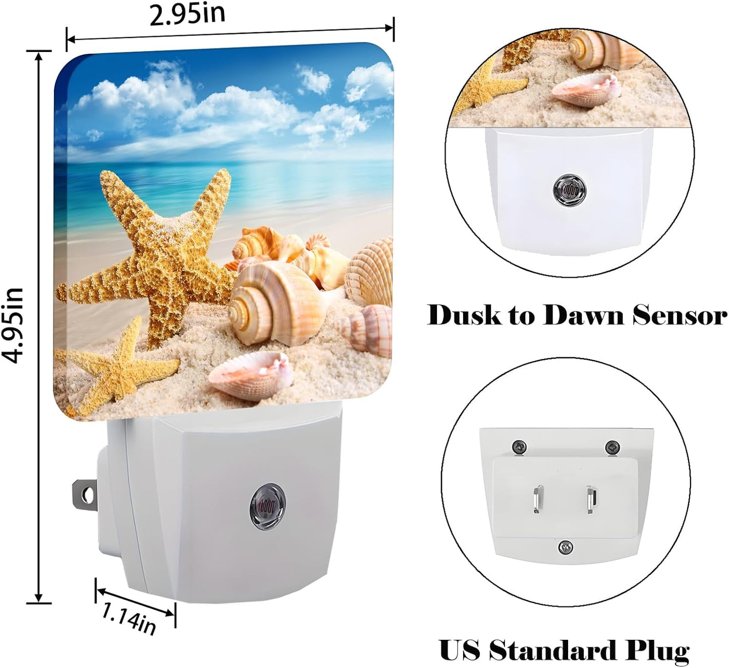 Beach Shell and Starfish Conch Night Light,Plug-in Nightlights Auto Sensor Night Lamp Dusk-to-Dawn Lamp Home Decor for Nursery Children Girls Boys