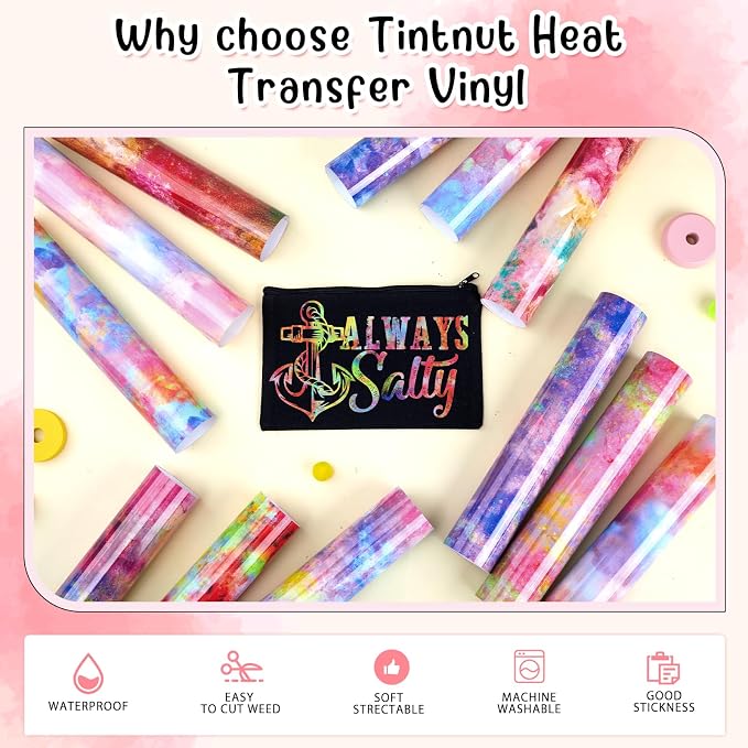 Tintnut Grungy Watercolor Heat Transfer Vinyl, stretch washable, suitable