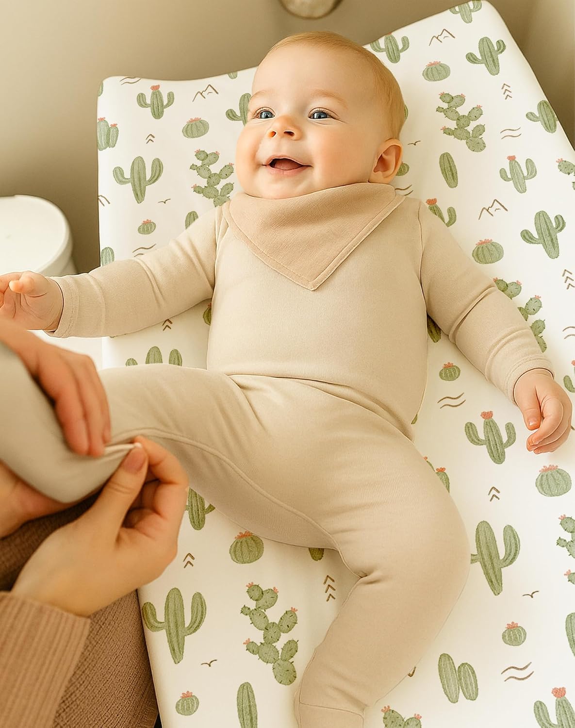 Changing Pad Cover for Baby Boys Girls 2 Pack, Fits Standard 32”×16” Changing Table Pads, Silky Breathable Stretch Knit, Machine Washable (Cactus Cozy)