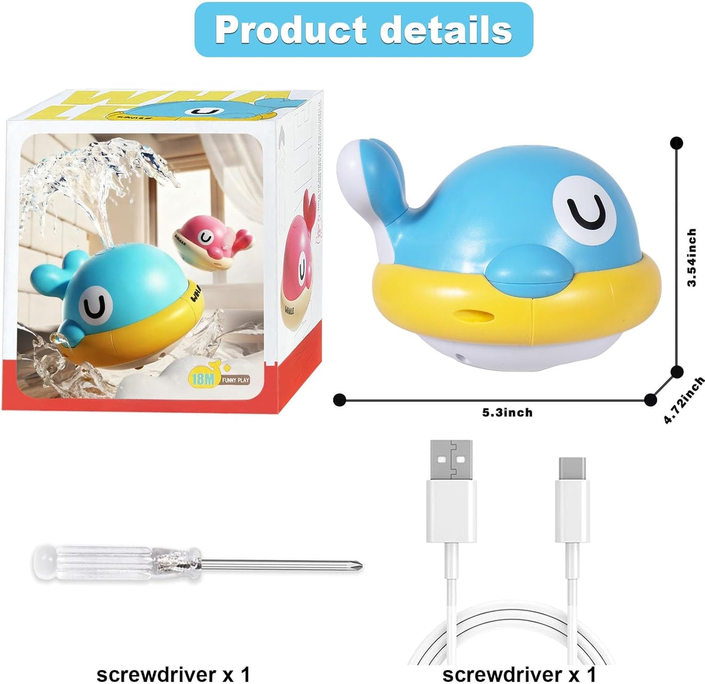 Baby Bath Toys - Toddler Bath Toys for Kids Ages 1-3, Rechargeable Light Up Whale Sprinkler Bathtub Toys, Pool & Water Toys for Infants Babies 6-12 Months & Toddlers 2-4, 1st Birthday Gifts (Blue)