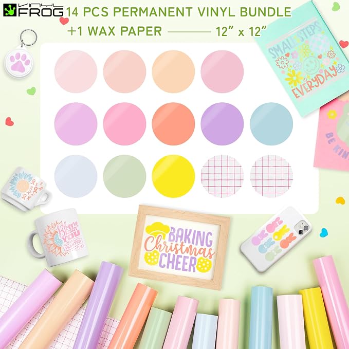 VINYL FROG Pastel Permanent Vinyl -12‘’x12'' Glossy Boho Vinyl Bundle 14 Sheets