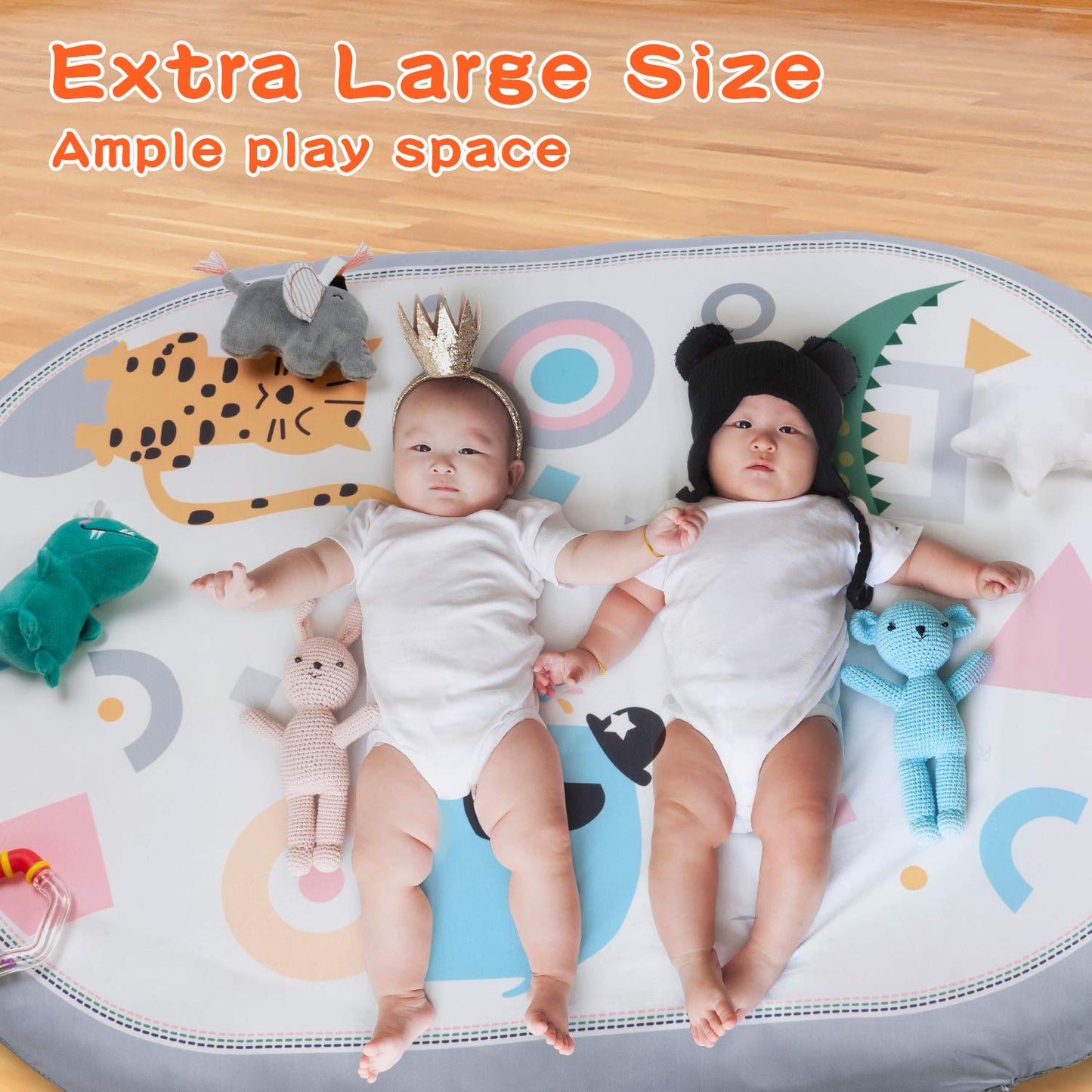 Lupantte 7-in-1 Baby Play Gym Mat with 2 Washable Covers, Infant Activity Mat with 6 Sensory Toys for Visual, Hearing & Cognitive Development, Thick Non-Slip Playmat for Babies & Toddlers