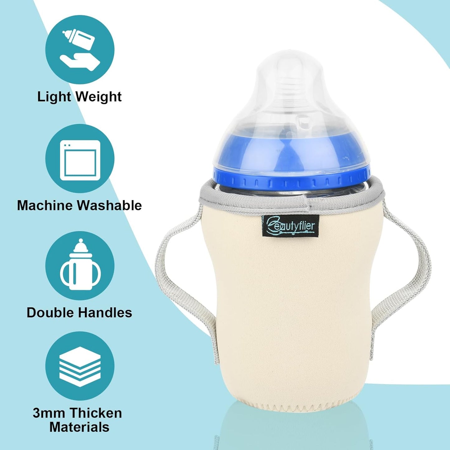 Beautyflier Glass Baby Bottle Sleeve Covers for 9oz Nature Baby Bottles with Dual Handle, 3.8mm Thicken Heat and Cold Retention Baby Bottle Sleeve (Orange+Beige)