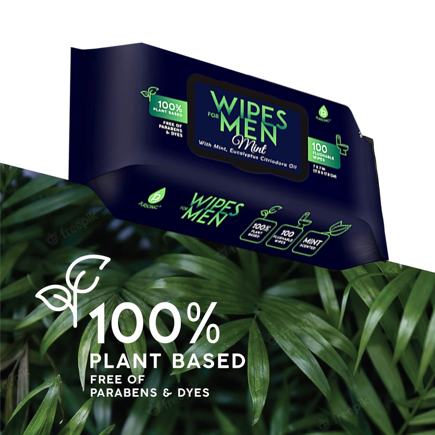 Pursonic Soft Mint Scented Flushable Wipes for Men - 12 Pack (1200) Plant Based Face and Body Wipes with Aloe Vera & Vitamin E - Extra Large Wipes for Gentle & Thorough Cleansing